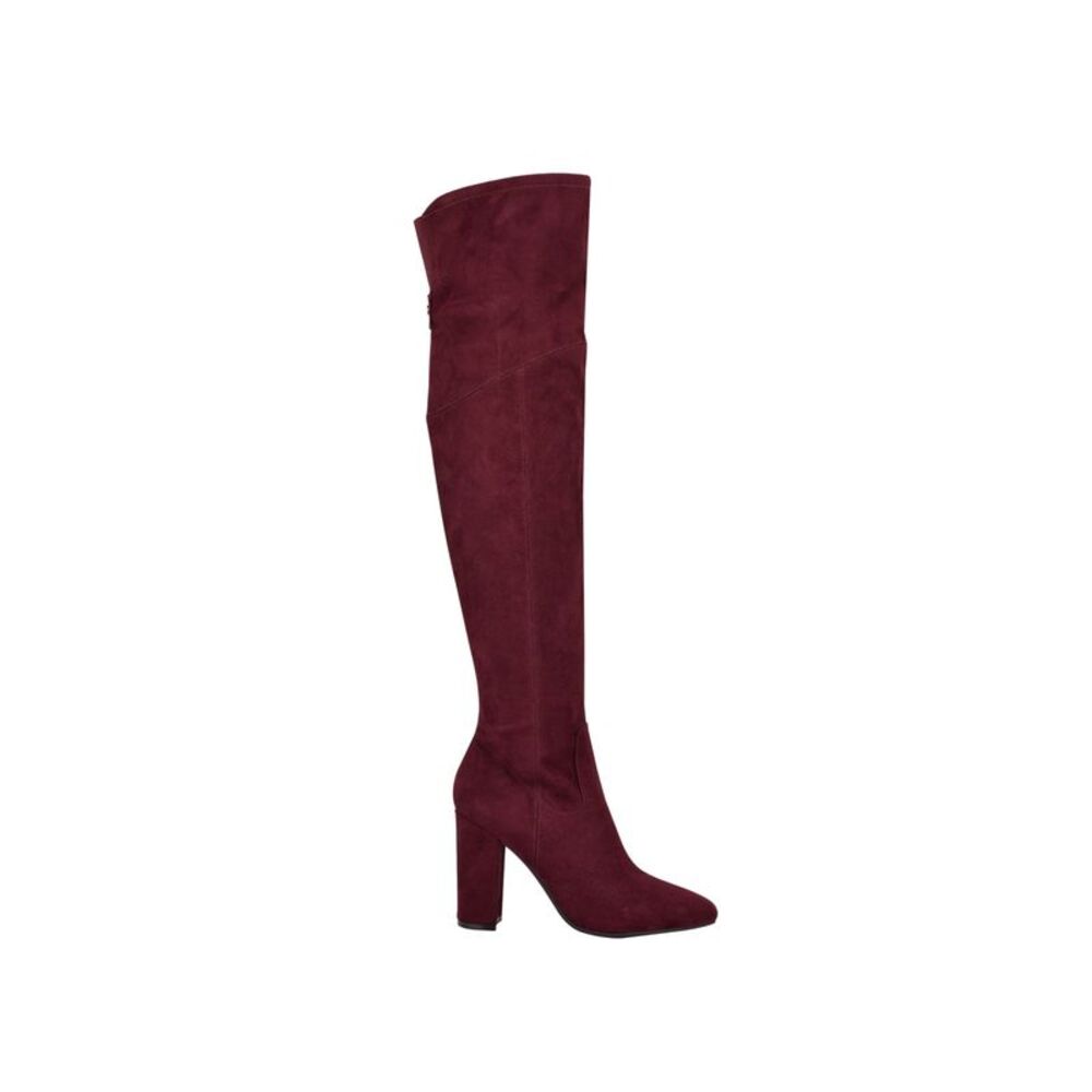 GUESS Womens Maroon Stretch Logo Mireya Square Toe Block Heel Zip-Up Boots 5 M